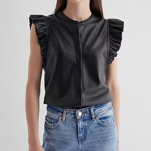 Express Faux Leather Sleeveless Ruffle Tank